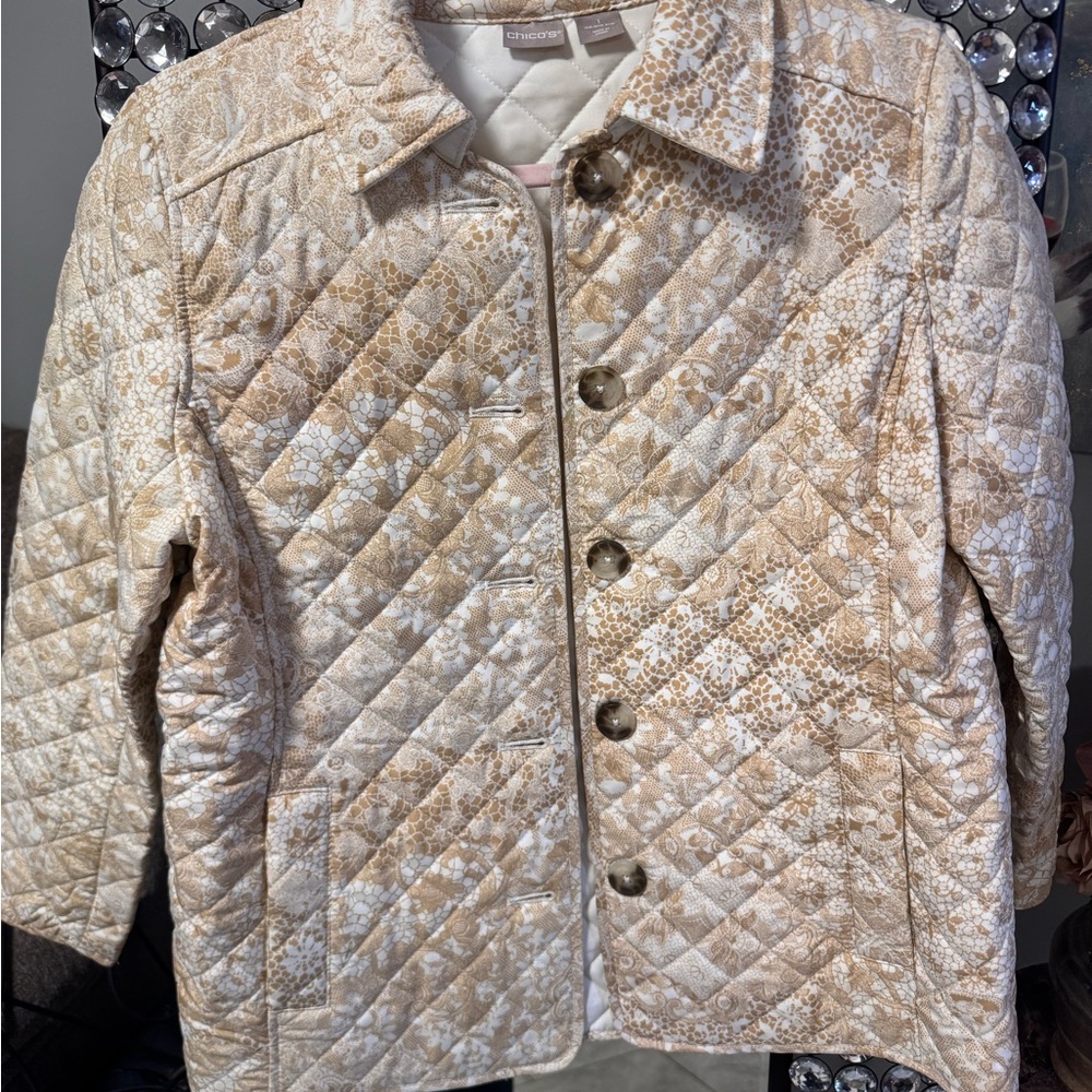 Chico's Beige Patterned Quilted Jacket